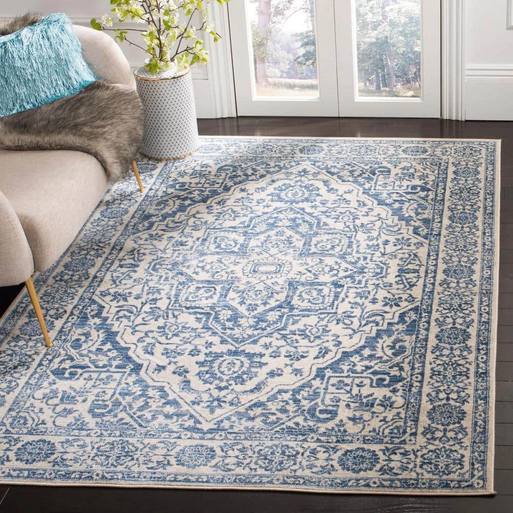 Brentwood Navy/Light Gray 9 ft. x 12 ft. Distressed Border Medallion Area Rug by SAFAVIEH 2 Brentwood Navy/Light Gray 9 ft. x 12 ft. Distressed Border Medallion Area Rug by SAFAVIEH - Image 2