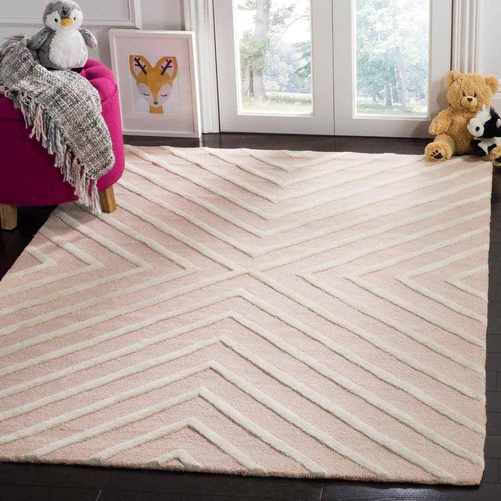 Kids Pink/Ivory 5 ft. x 7 ft. Geometric Area Rug by SAFAVIEH 2 Kids Pink/Ivory 5 ft. x 7 ft. Geometric Area Rug by SAFAVIEH - Image 2
