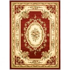 Lyndhurst Red/Ivory 9 ft. x 12 ft. Floral Medallion Border Area Rug by SAFAVIEH