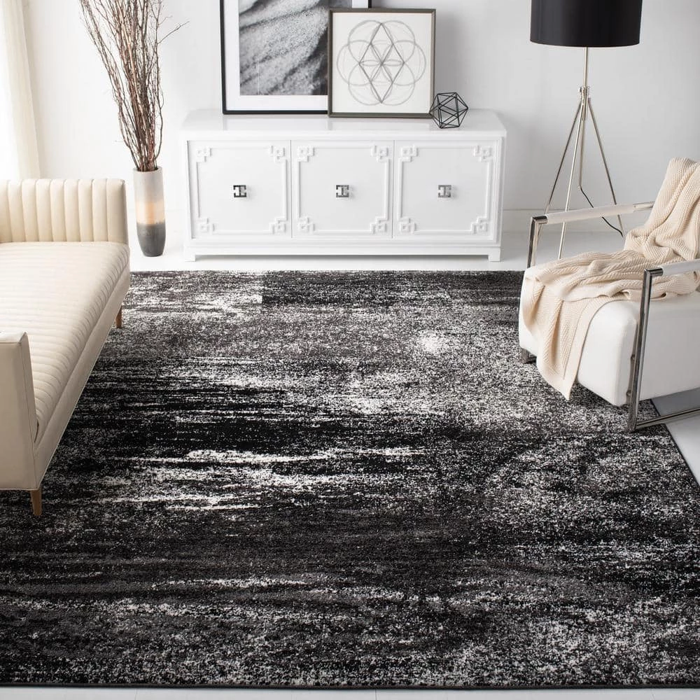 Adirondack Silver/Black 8 ft. x 10 ft. Solid Distressed Area Rug by SAFAVIEH 2 Adirondack Silver/Black 8 ft. x 10 ft. Solid Distressed Area Rug by SAFAVIEH - Image 2