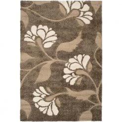 Florida Shag Smoke/Beige 9 ft. x 12 ft. Solid Floral Area Rug by SAFAVIEH
